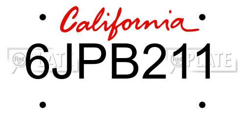 6JPB211 California License Plate