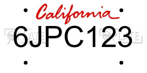 6JPC123 California License Plate