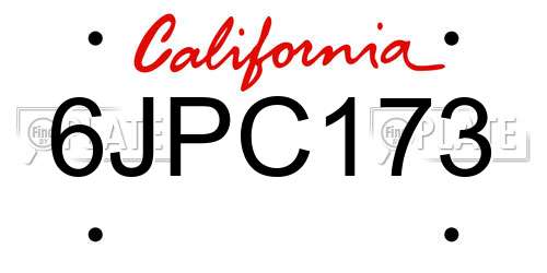 6JPC173 California License Plate