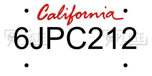 6JPC212 California License Plate