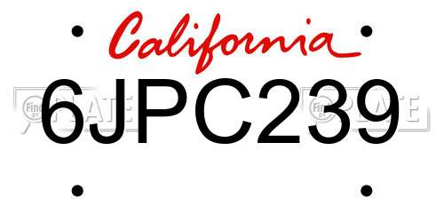 6JPC239 California License Plate