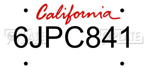 6JPC841 California License Plate