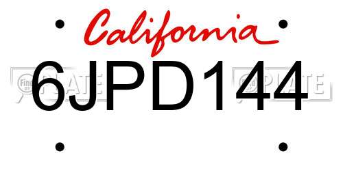 6JPD144 California License Plate