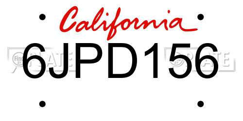 6JPD156 California License Plate