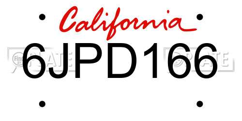 6JPD166 California License Plate