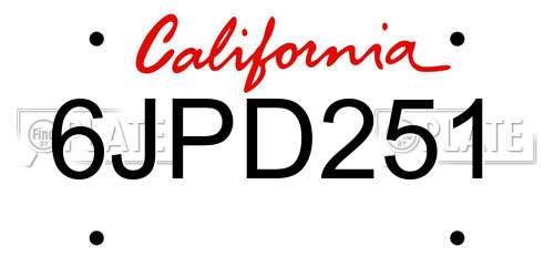 6JPD251 California License Plate