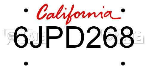 6JPD268 California License Plate