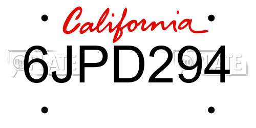 6JPD294 California License Plate