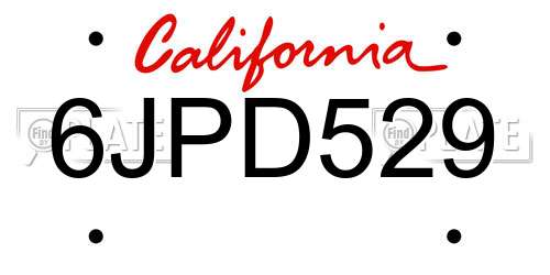 6JPD529 California License Plate