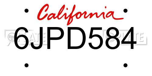 6JPD584 California License Plate