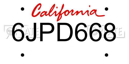 6JPD668 California License Plate