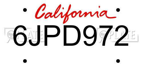 6JPD972 California License Plate
