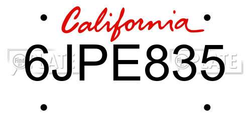 6JPE835 California License Plate