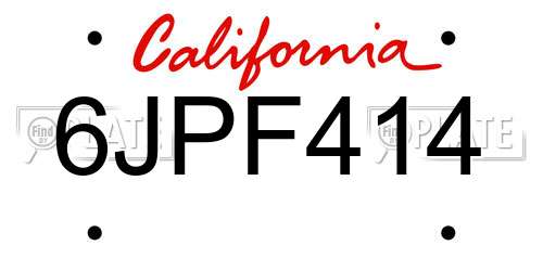 6JPF414 California License Plate