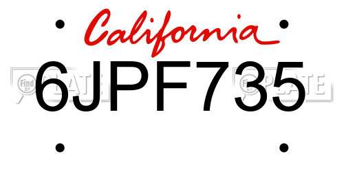 6JPF735 California License Plate