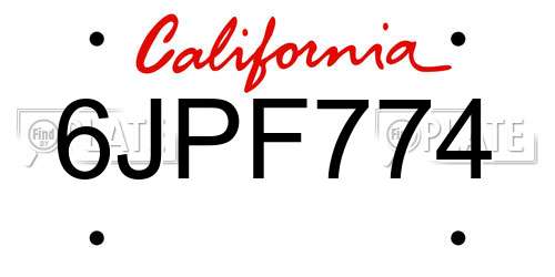 6JPF774 California License Plate