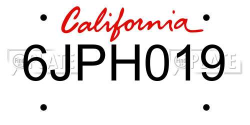 6JPH019 California License Plate