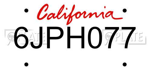 6JPH077 California License Plate