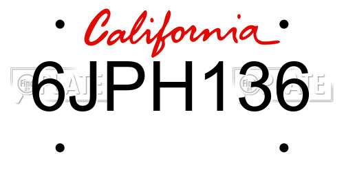 6JPH136 California License Plate