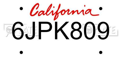 6JPK809 California License Plate