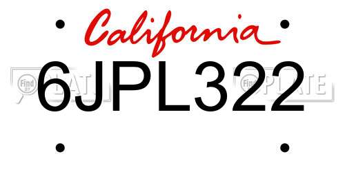 6JPL322 California License Plate