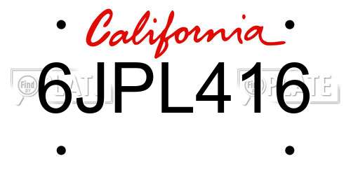 6JPL416 California License Plate