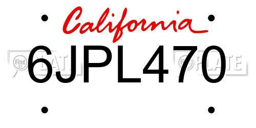 6JPL470 California License Plate