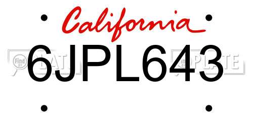 6JPL643 California License Plate