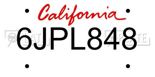 6JPL848 California License Plate