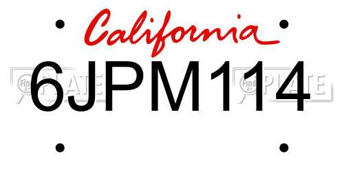 6JPM114 California License Plate
