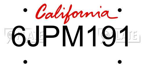 6JPM191 California License Plate