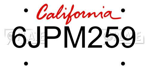 6JPM259 California License Plate