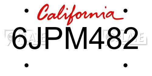 6JPM482 California License Plate