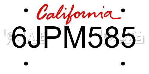6JPM585 California License Plate