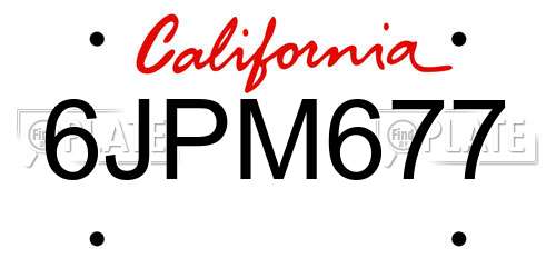 6JPM677 California License Plate