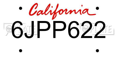 6JPP622 California License Plate