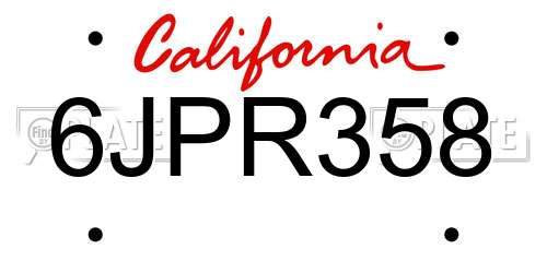6JPR358 California License Plate