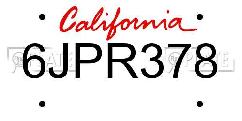 6JPR378 California License Plate