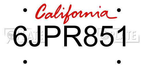 6JPR851 California License Plate