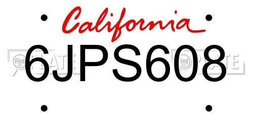 6JPS608 California License Plate