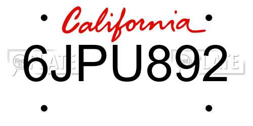 6JPU892 California License Plate
