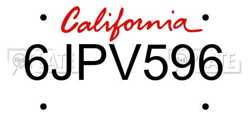 6JPV596 California License Plate