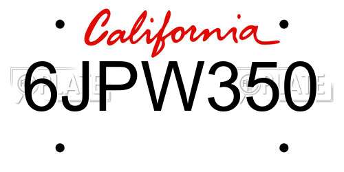6JPW350 California License Plate