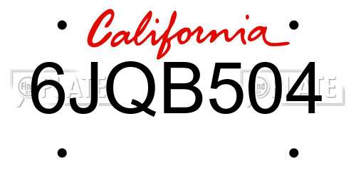 6JQB504 California License Plate