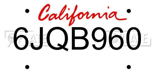 6JQB960 California License Plate