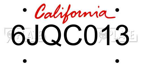 6JQC013 California License Plate