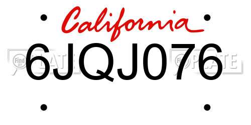 6JQJ076 California License Plate