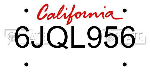 6JQL956 California License Plate