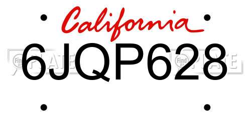6JQP628 California License Plate