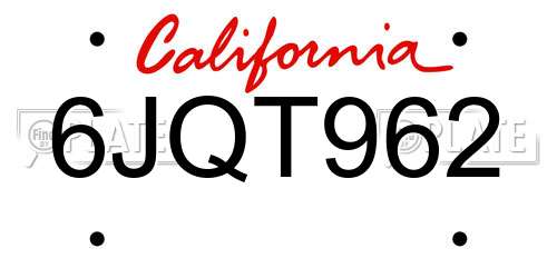 6JQT962 California License Plate